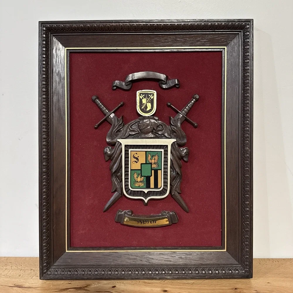 Vintage Sypien Coat of Arms Crest Wall Plaque Framed 17x14 Heraldic Shield Sword